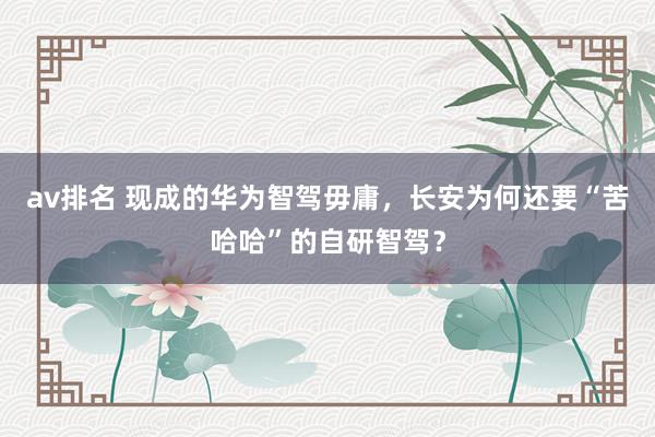 av排名 现成的华为智驾毋庸，长安为何还要“苦哈哈”的自研智驾？