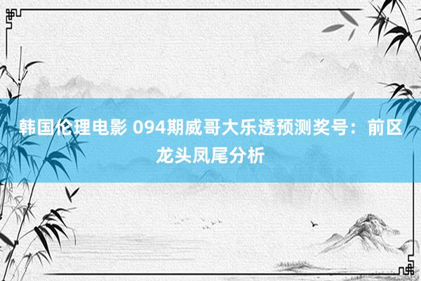 韩国伦理电影 094期威哥大乐透预测奖号：前区龙头凤尾分析